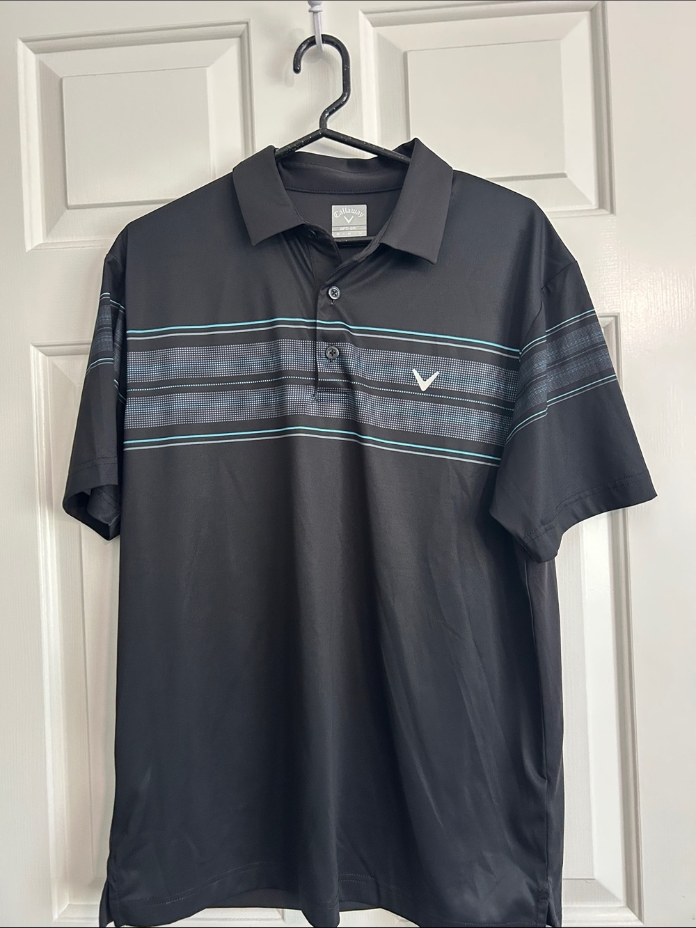 Callaway Black Polo with Teal and Gray Stripe
